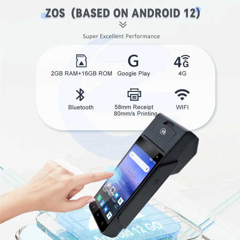 5-inch Touchscreen Card Swipe Machine POS Terminal 4G Mobile Payment Cash Register with NFC Camera Scanner 58mm Thermal Printer