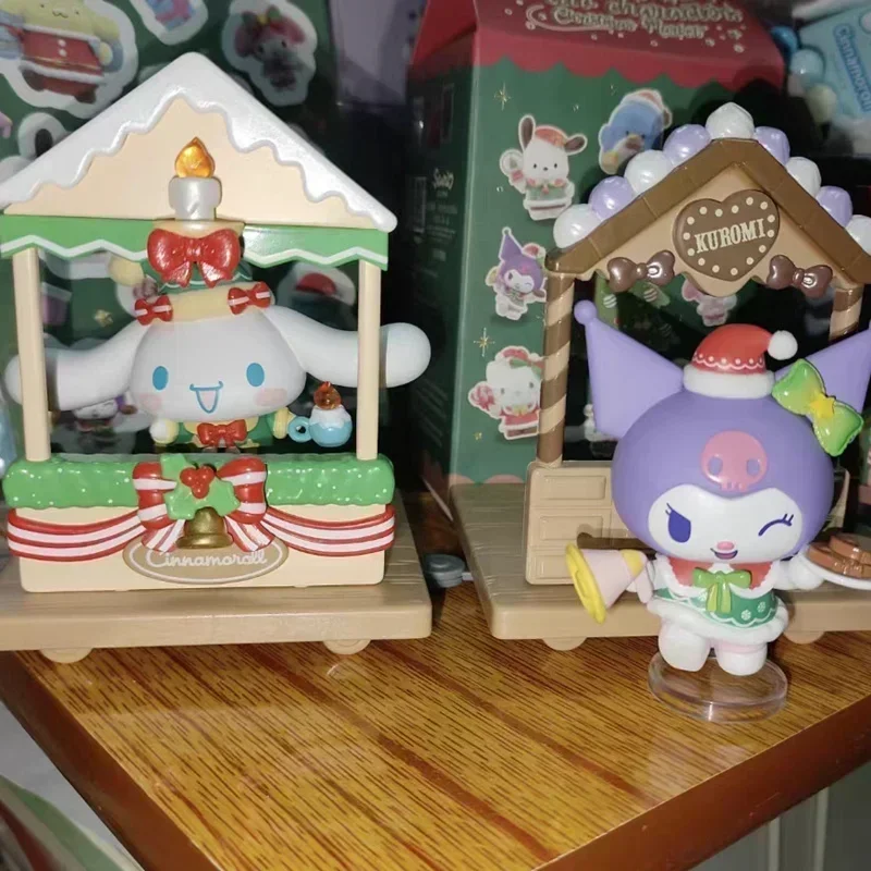 Sanrio Christmas Market Series Blind Box, Kawaii Figura Coleção Brinquedos, Kuromi, Melodia, Cinnamoroll, Brinquedos Pochacco, Decoração do quarto, Presente Kids