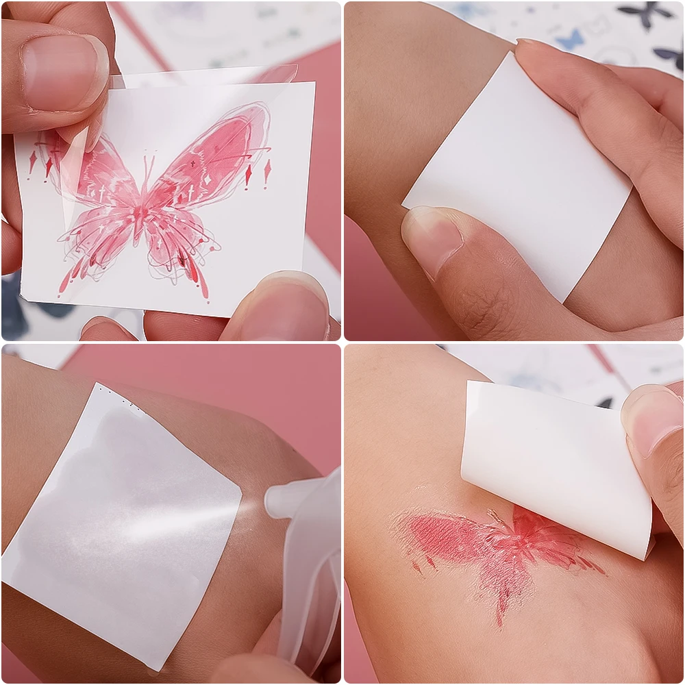 Waterproof Pink Butterfly Temporary Tattoo Sticker Self Adhesive Long Lasting Tattoo Stickers Women Body Arts Decoration Makeup