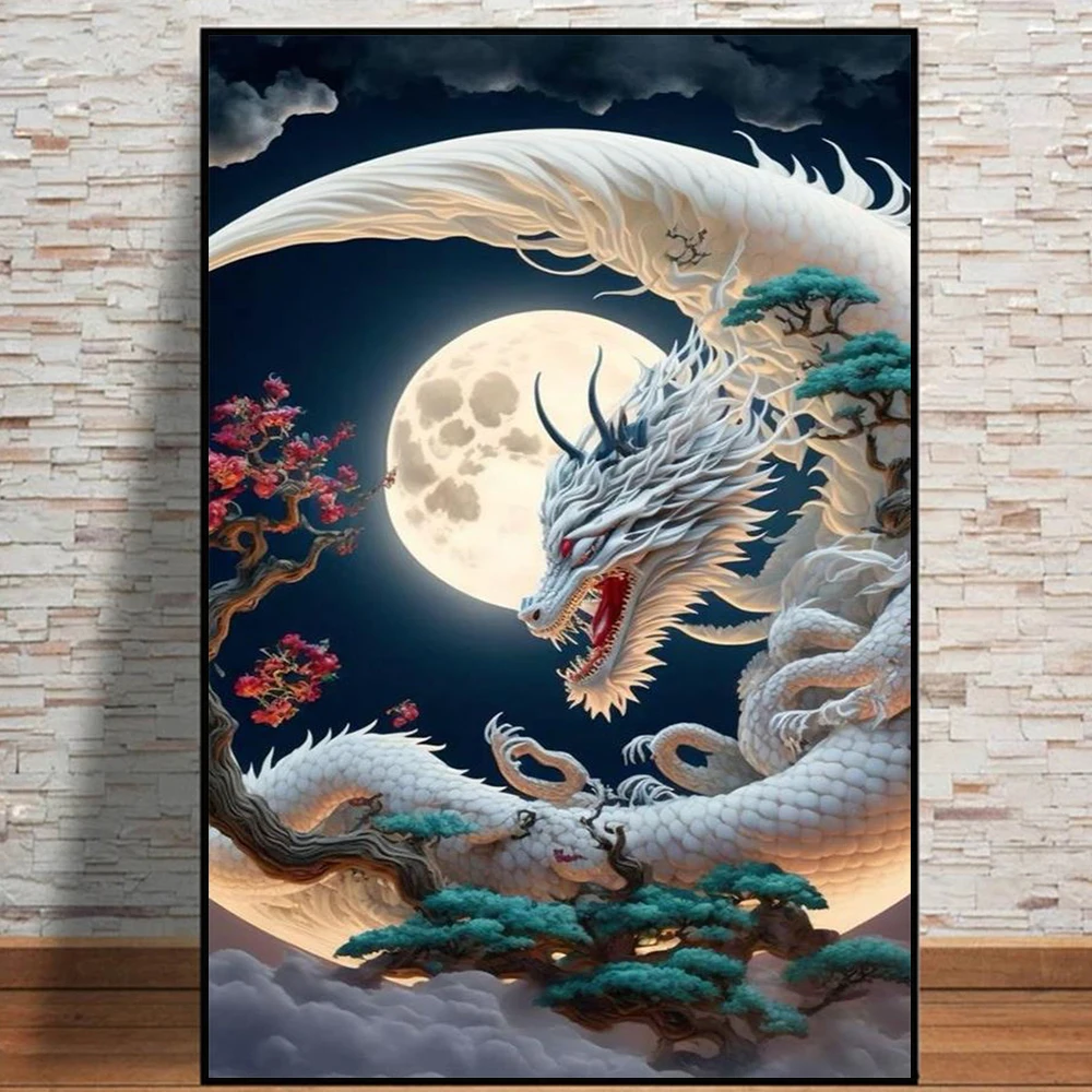 Fantasy Chinoiserie Dragon Poster Prints For Living Room Home Decor Mythic Chinese Zodiac Animal Canvas Painting Wall Art Gift