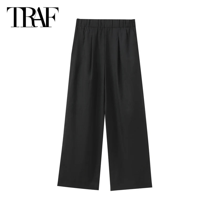 TRAF Elegant Pants Set For Women 2 Pieces Trouser Set 2024 Summer Autumn Off Shoulder Cropped Tank Top Baggy Pants Black Outfit