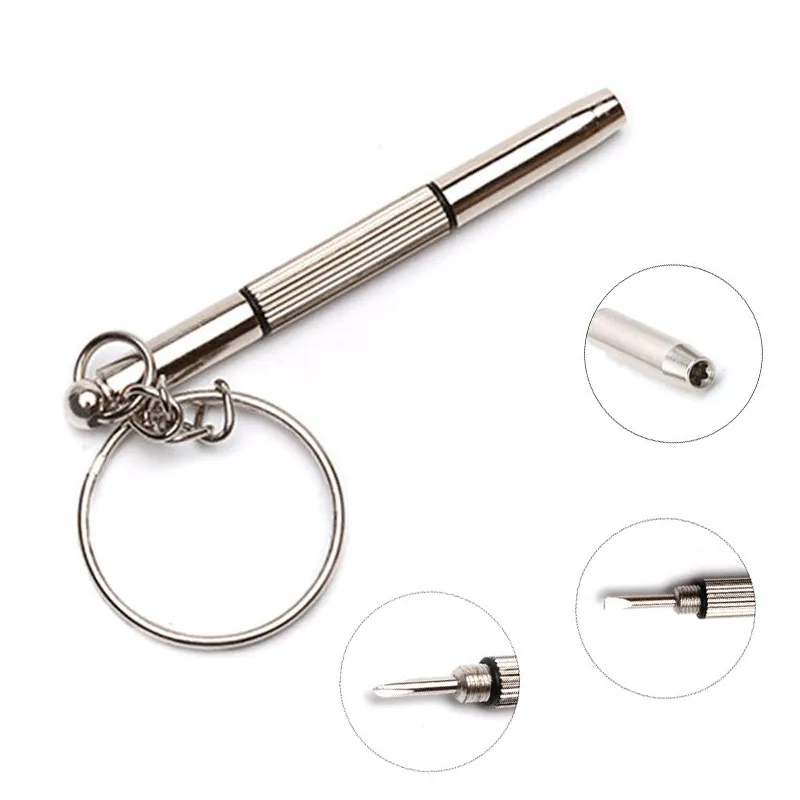 Portable 3 In 1 Screwdriver Eyeglass Sunglass Watch Repair Screwdriver Set Keychain Mini Stainless Steel Screwdriver Hand Tools