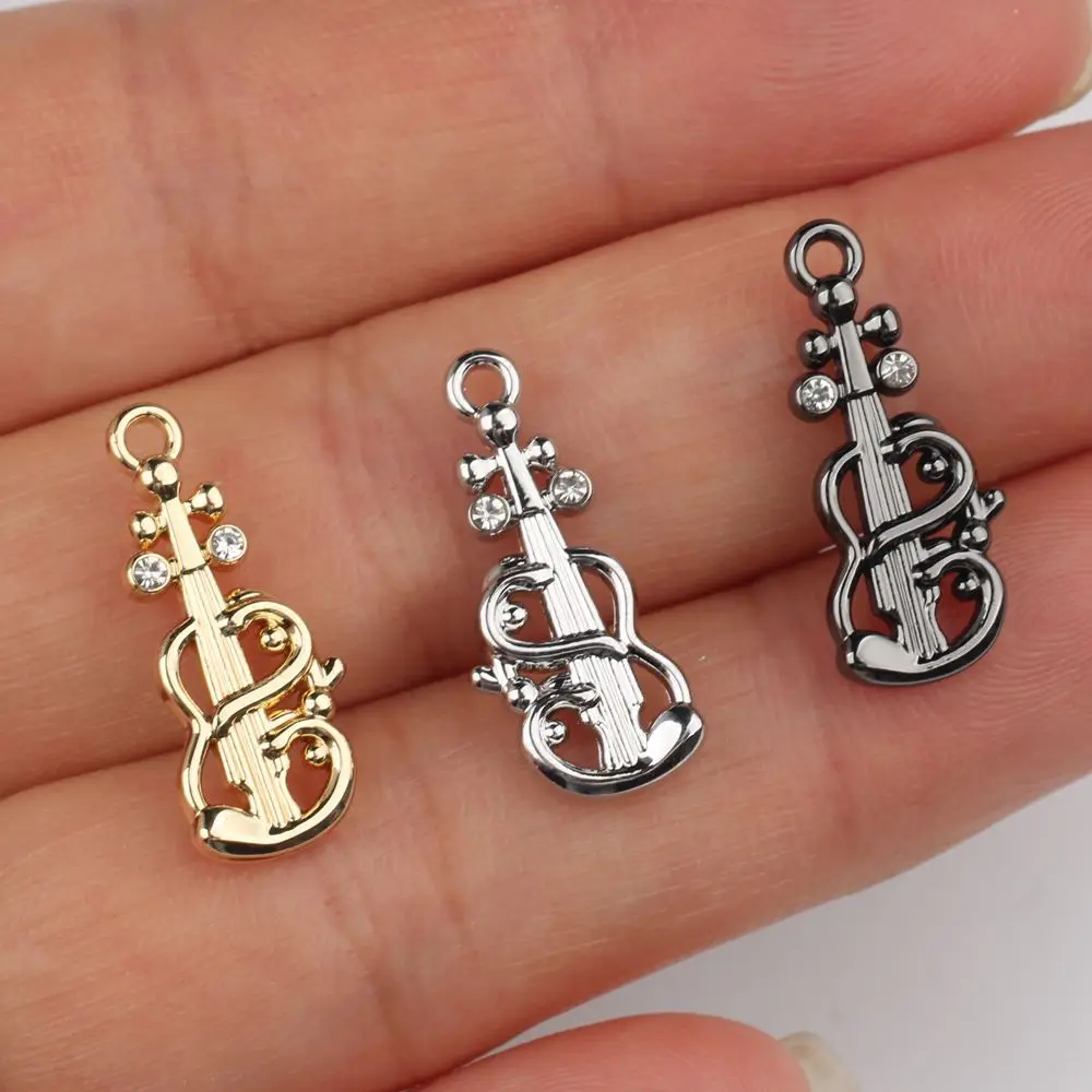 6pcs/lot 9*21MM Zinc Alloy Rhodolite Inlaid Violin Pendant Charms DIY Necklace Bracelet Earrings Accessories