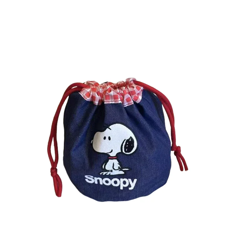 Snoopy Vintage Denim Drawstring Storage Bag Lightweight Cosmetic Handbag Travel Daily Holiday Matching Fashion Decor Present