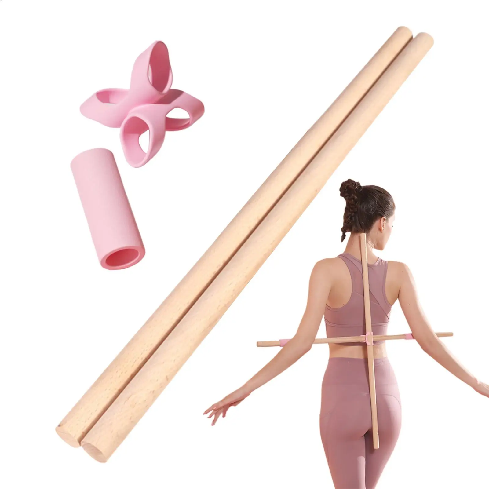 Yoga Stick 2 Pieces Pilates Stretching Pole Adult Hump Corrector Bar for Runners Beginners Professionals Home Office Gym Studio