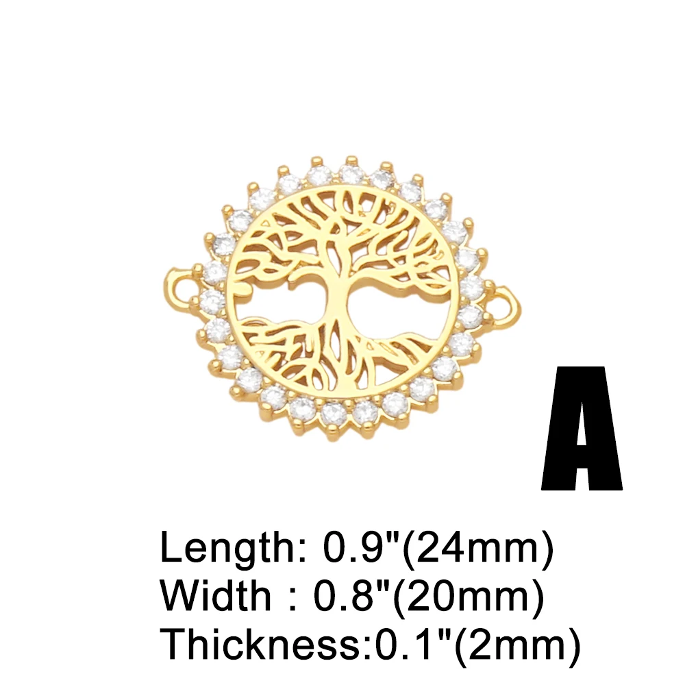 OCESRIO Trendy CZ Heart Charms for Bracelet Necklace Copper Gold Plated Tree of Life Jewelry Making Supplies Wholesale chma192