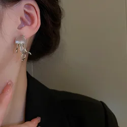 Silver Color Floating Jellyfish Transparent Resin Dangle Earrings for Women Cute Earring Girls Personality Fashion Ear Jewelry