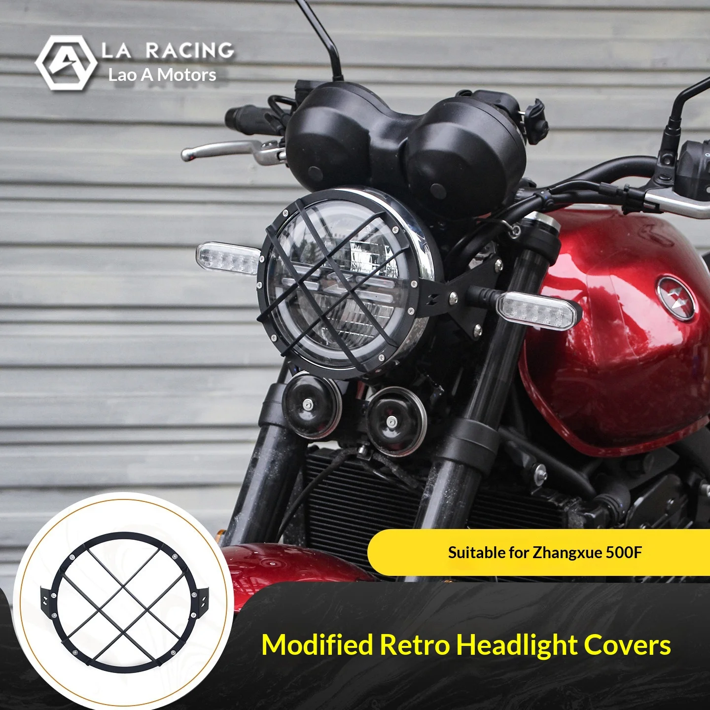 【Premium】For ZXMOTO 500F retro headlight mesh for front lamp decoration, stainless steel hollow protective mesh