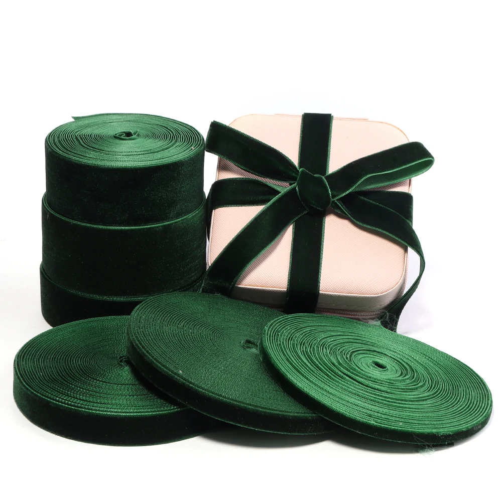 5–10 Yards/Rolle dunkelgrüne Samtbänder, einseitiges Beflockungsgurtband für Weihnachtsfeier, DIY, handgefertigte Geschenkverpackung, Dekoration – Detail 4