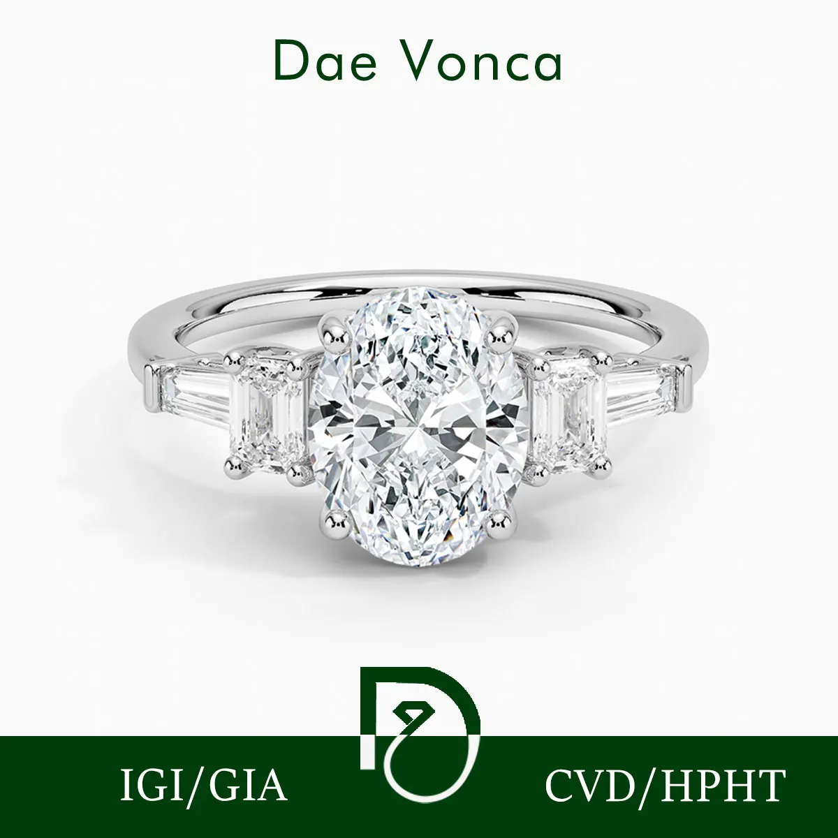 

Five Stone Engagement Ring PT950/14K/18K White Gold 0.5-2.0ct Oval Cut Lab Grown Diamond Center DE VS1/VVS2 Classic Diamond Ring