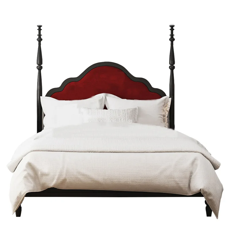 American bed light luxury solid wood bed, carved retro pillar 1.8 meters double bed