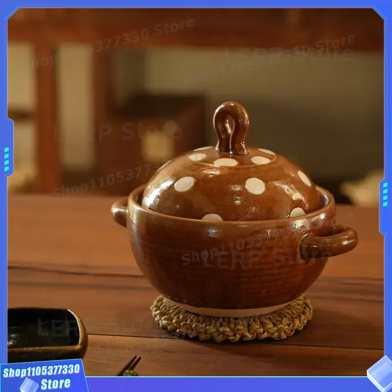 Japanese Style Spherical Coarse Pottery Soup Stew Pot Wave Point Design Dry Burning Resistant Clay Cookware For Gas Stove
