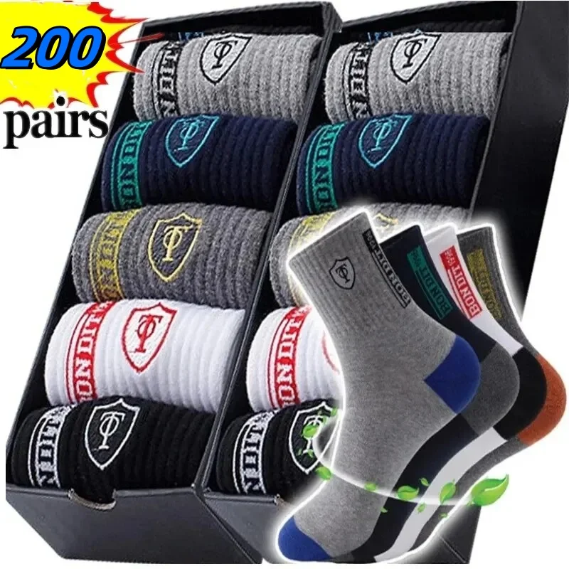 200-100-50-20-15-10-5-3Pairs Breathable Cotton Sports Stockings Men Bamboo Fiber Autumn and Winter Men Socks Sweat Absorption