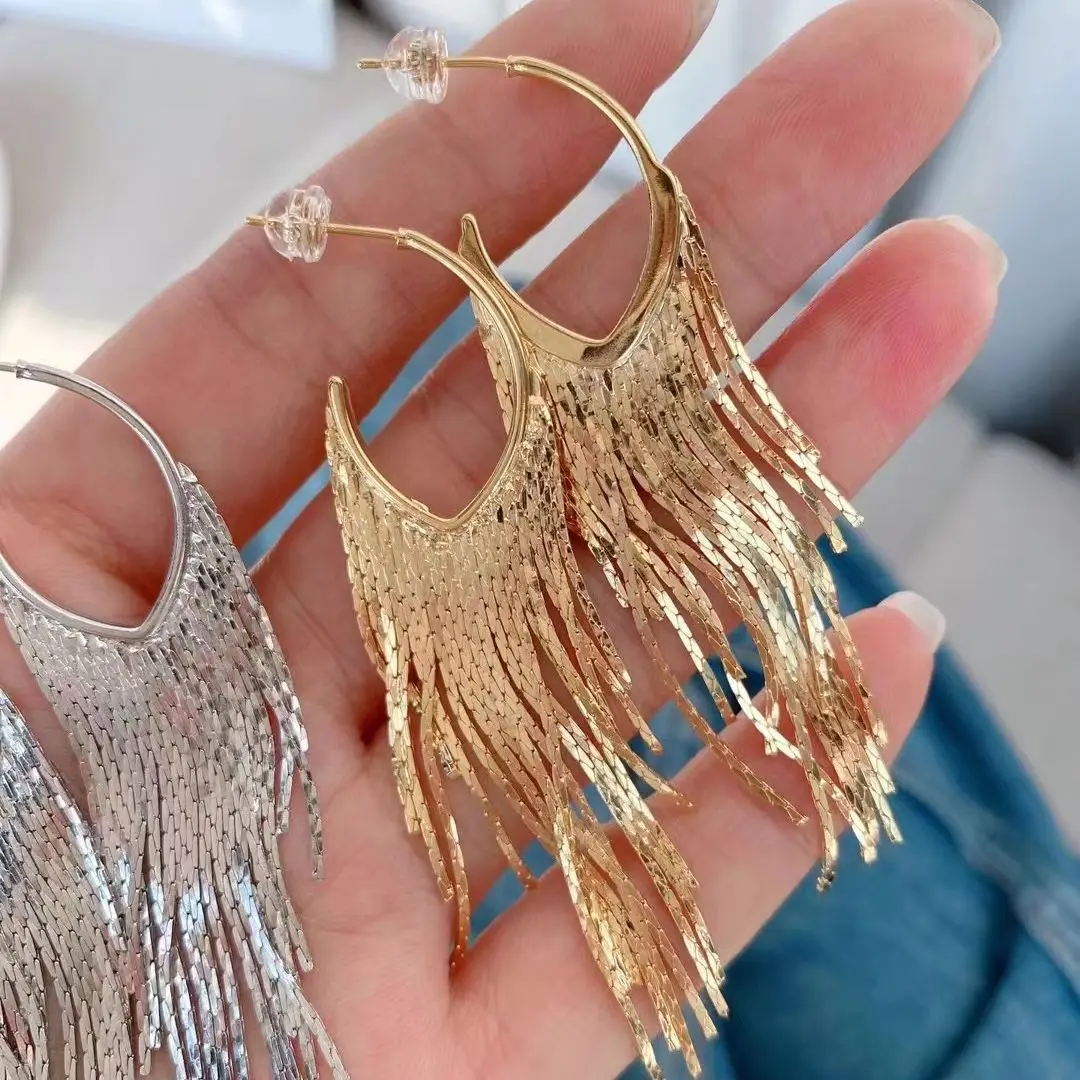 

3 Pairs, Fashion Gold Color Long Tassel Earrings Jewelry Vintage Metal Statement Earrings Charm Drop Dangle Earing