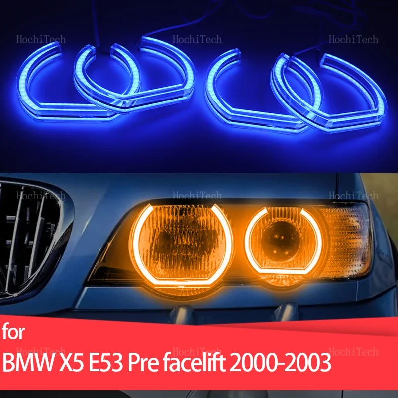 

RGB Многоцветный светодиодный кольцевой светильник с управлением через приложение «ангельские глазки» DTM Ходовые огни DRL для BMW X5 E53 Pre-facelift 2000 2001 2002 2003