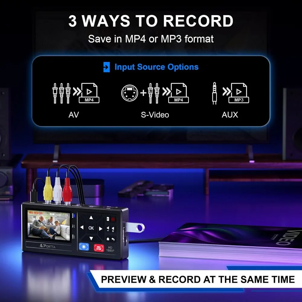 محول VHS إلى رقمي، مسجل فيديو إلى رقمي مع جهاز تحكم عن بعد، متوافق مع مشغلات VHS، VCR، DVR، DVD، Hi8، Mini DV #2