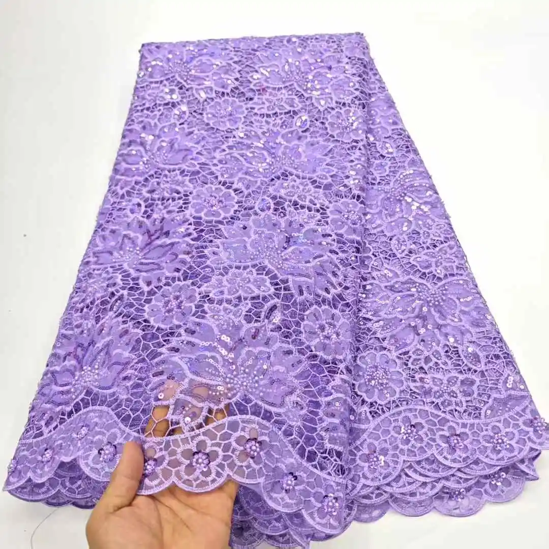 2025 新デザイン高品質コードレースファッションビーズスパンコールアフリカギピュールレース生地刺繍レースパーティーイブニングドレス