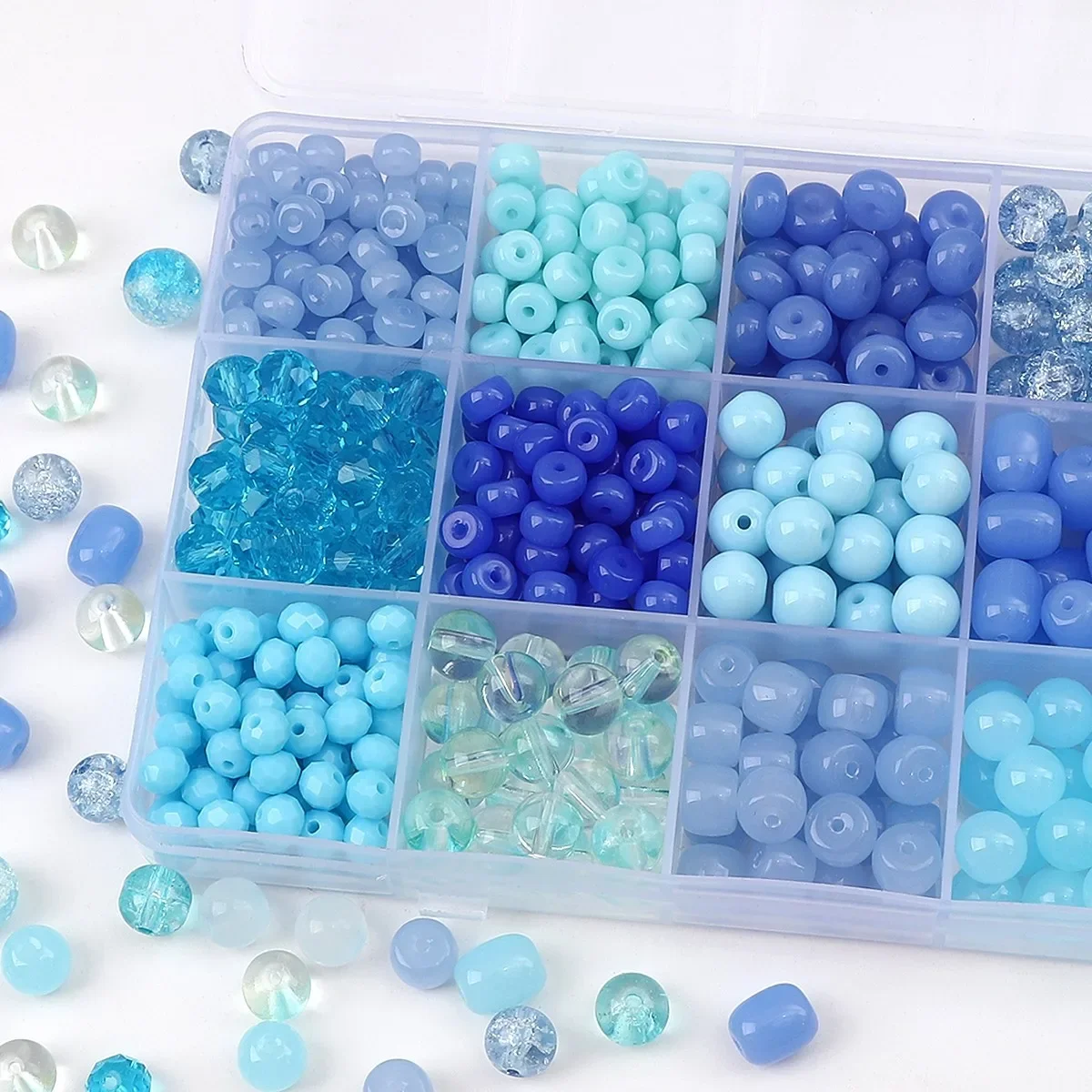 20pcs Glass Solid Color Crystal Wheel Jade Jelly Pearls Porcelain Beads For DIY Jewelry Making Bracelets Necklaces Blue Series