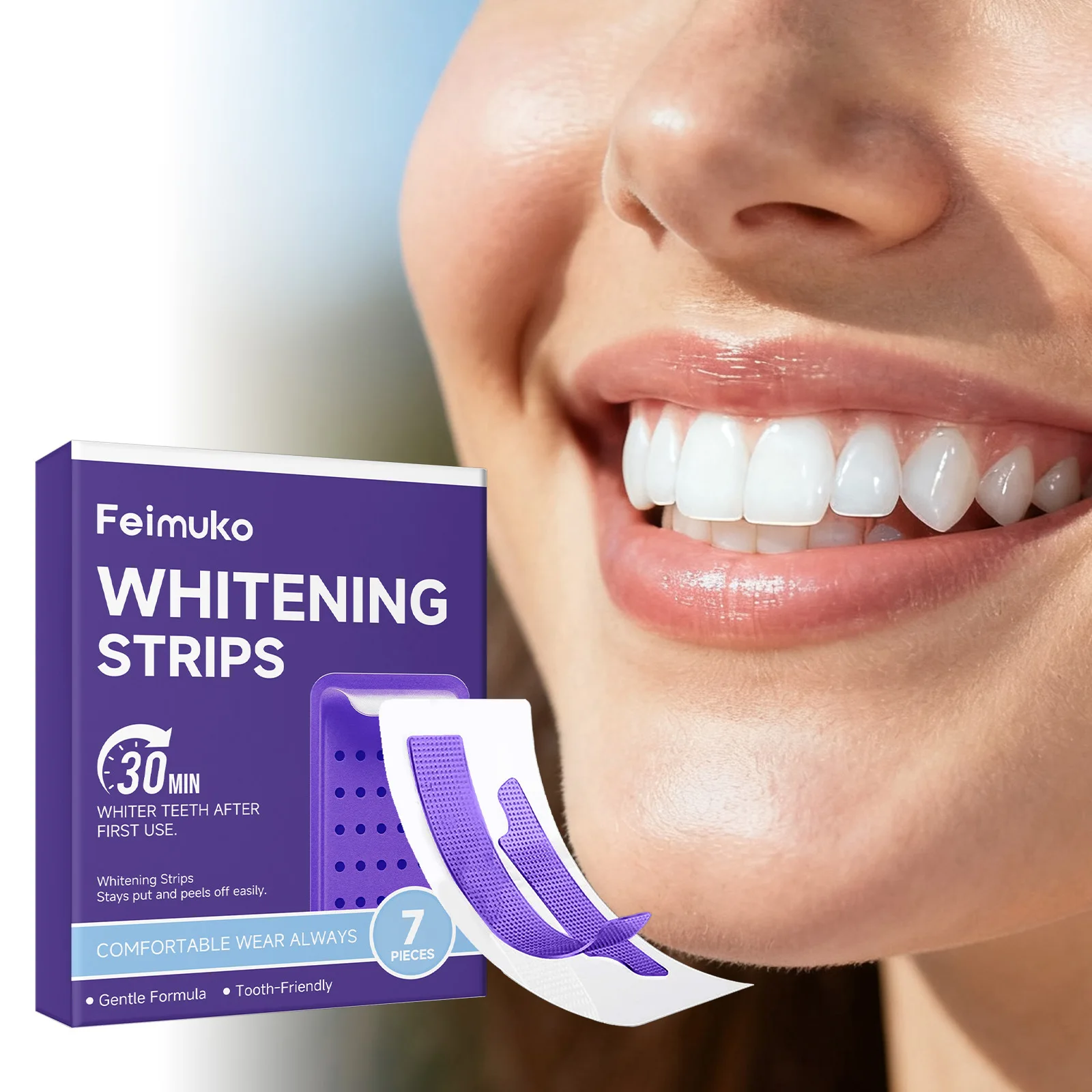 Feimuko Teeth Whitening Strips Brightening Dental Remove Plaque Coffee Tea Stain Fresh Breath Sensitive Oral Hygiene Care