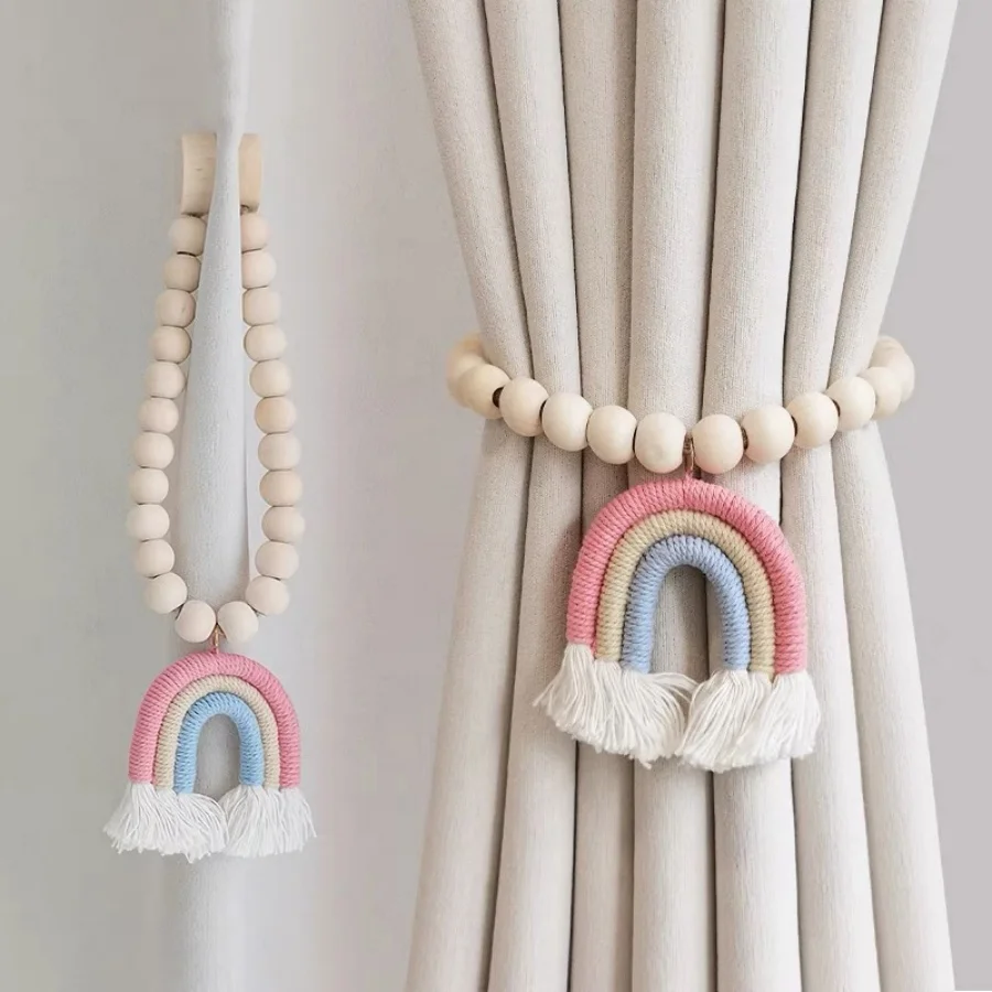 1pc Rainbow Curtain Strap Magnetic Attraction Bedroom Living Room Curtain Rope Weaving tassel Tie Decorative Pendant