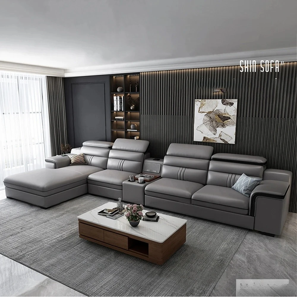 Customizable Leather Sectional Sofa Set with Cup Holder, USB, Adjustable Headrests & Bluetooth Speaker Living Room Cou