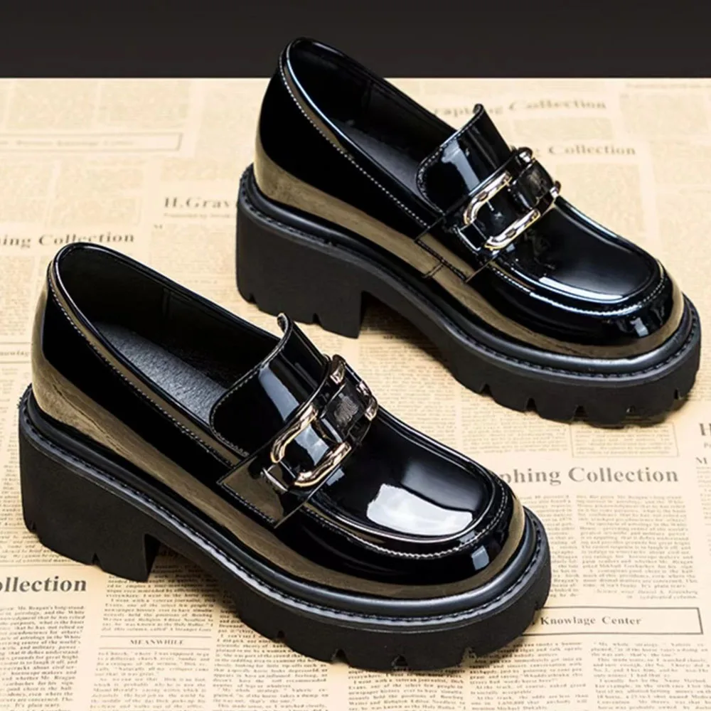 British Style Leather Shoes Women 2024 Spring Autumn Height Increasing Loafers 35-40 Large-Sized Female Office Platform Shoes