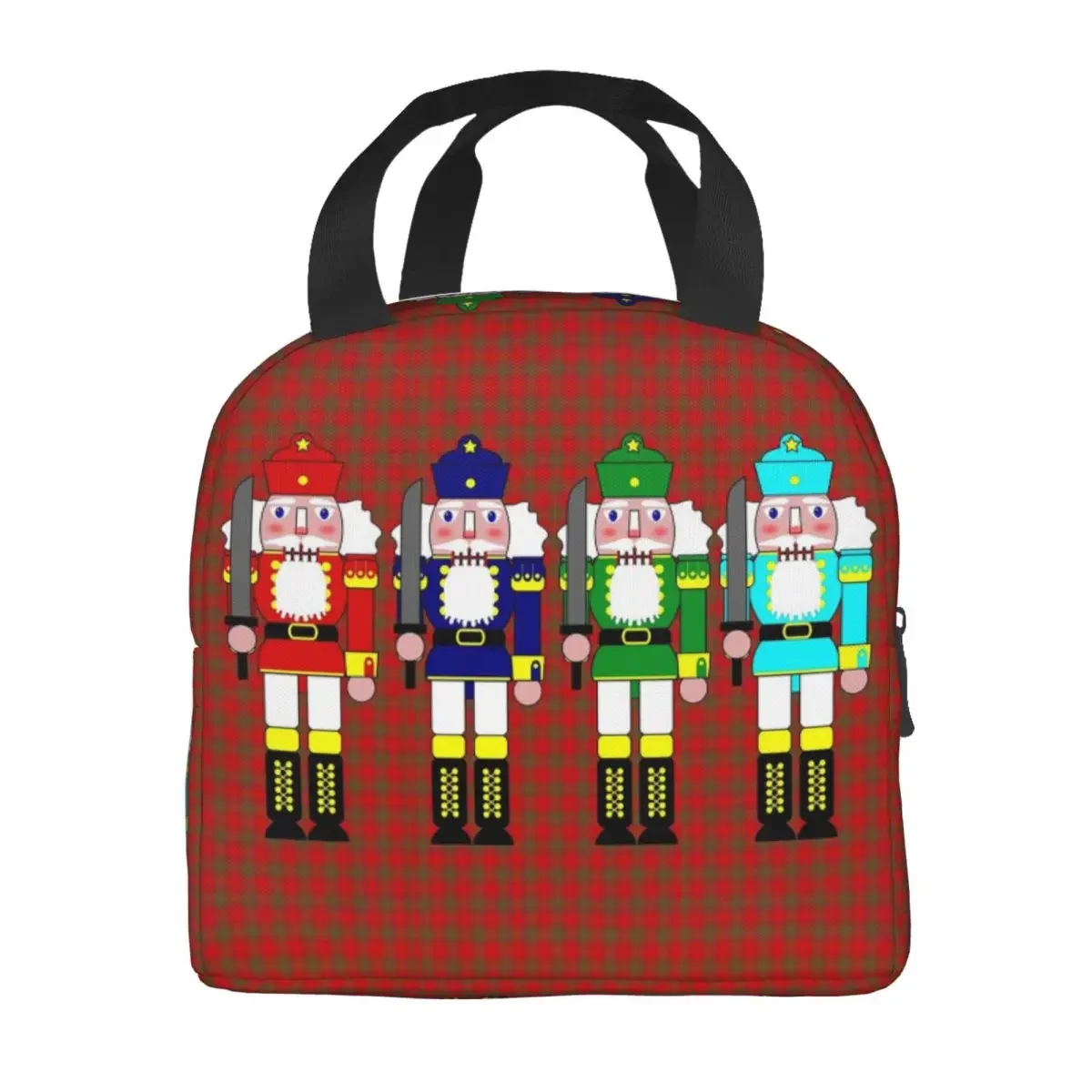 Nutcracker Soldiers Red Plaid Insulated Lunch Bag for Camping Travel Colorful Christmas Thermal Cooler Bento Box Women Children