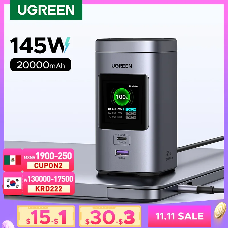 UGREEN 145W 20000mAh Power Bank Qi2 15W Magnetic Wireless Powerbank Station PD3.1 External Battery for Laptop 100W Fast Charge