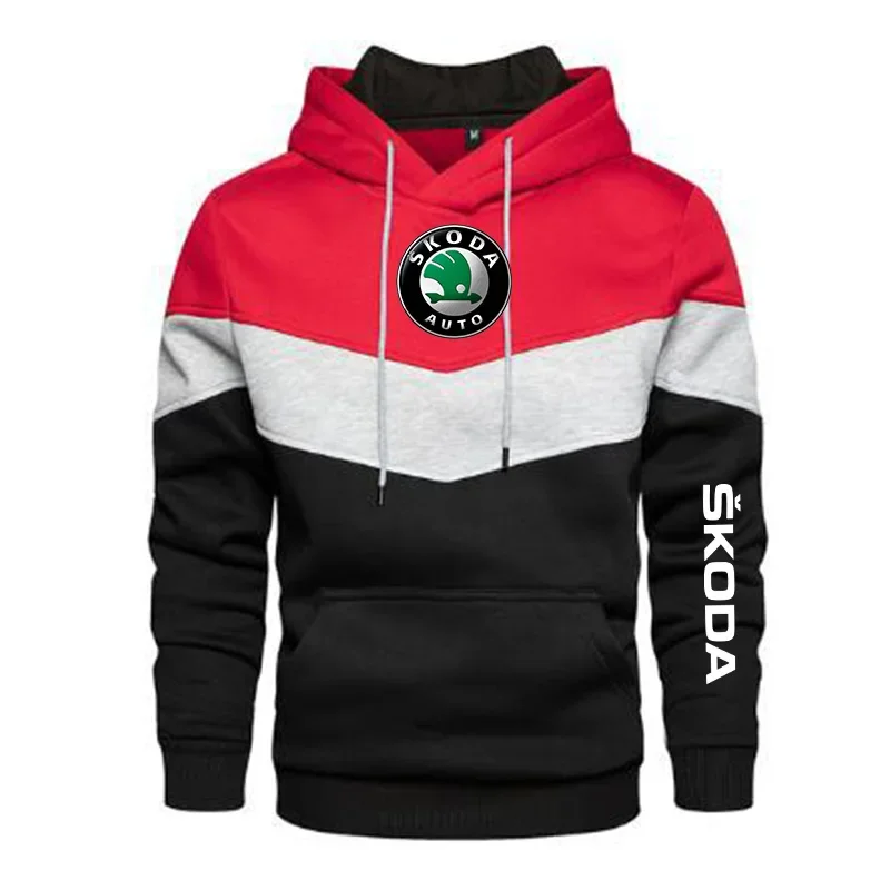 Neue Frühling Herbst Herren Skoda Logo Patchwork Farbe Pullover Langarm Hoodie Mode Baumwolle Hoody Sweatshirt