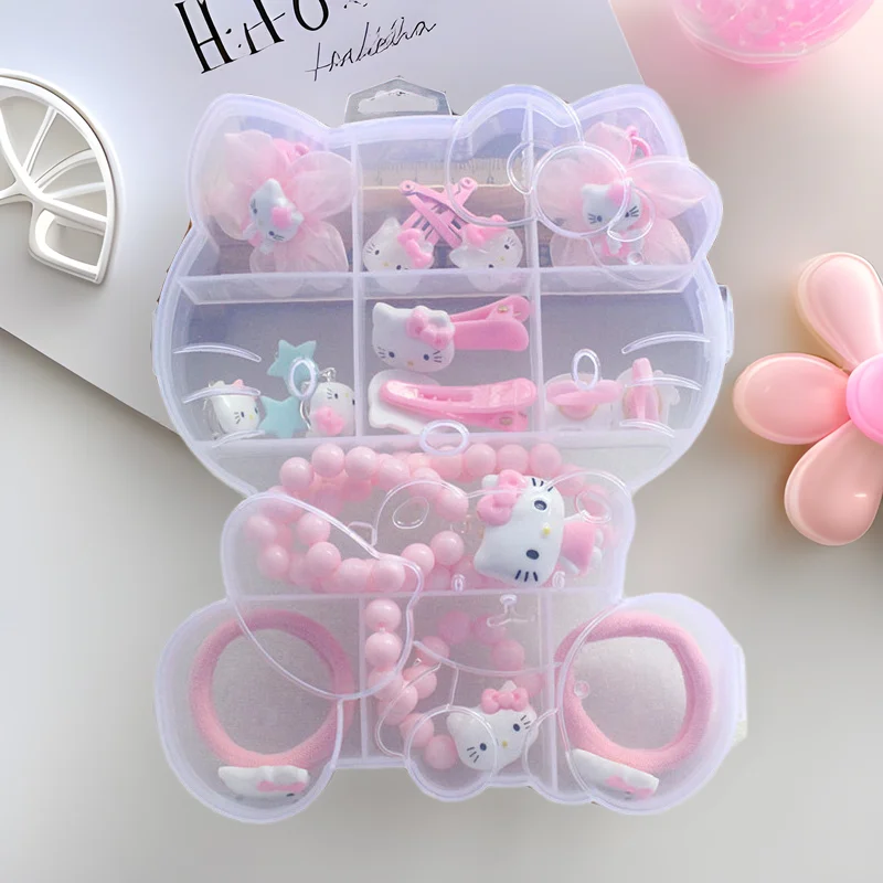 

Sanrio hello kitty girl necklace Christmas hair accessories box tiara gift bow gift box baby children hair clip rubber band set