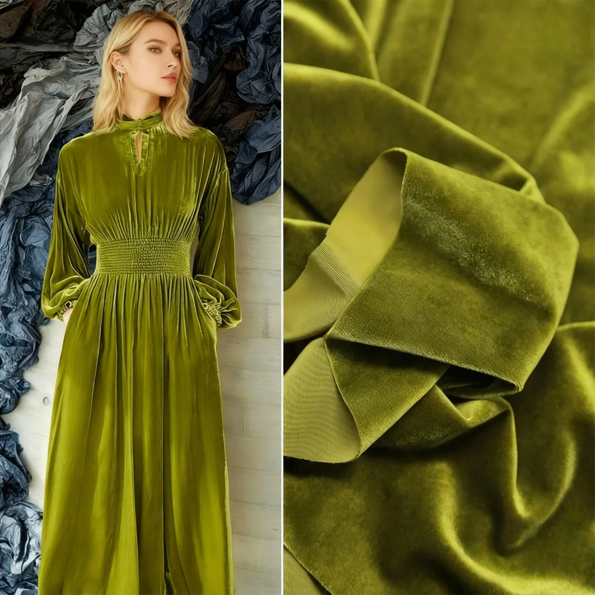 

High end gold velvet fabric velvet elastic soft sewing dress cheongsam clothing designer fabric sold by meter