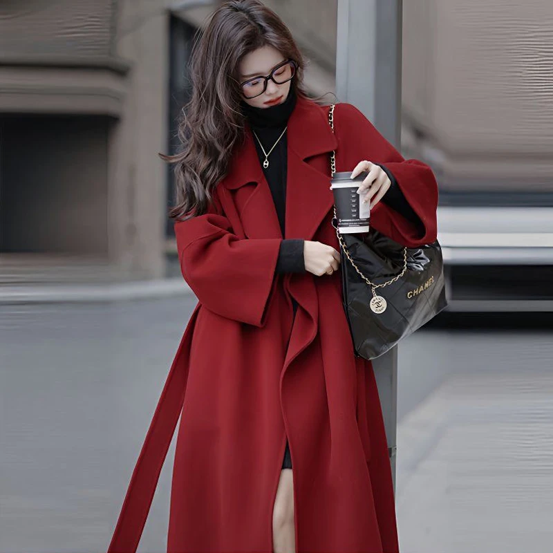 2026 Spring Autumn Women's Wool&Blends Loose Plus Size Lady Outerwear Red Color Casual Female Coats Clothing Jackets KE7638
