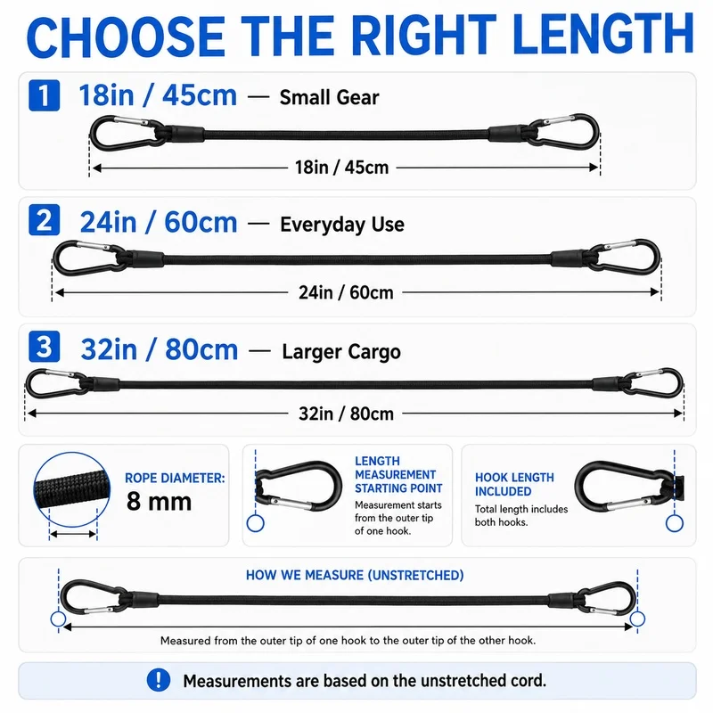 2/4PCS 8mm Elastic Bungee Cords With Carabiner Hooks 45 60 80cm Tie Down Straps For Camping Cargo Rack Luggage image 2