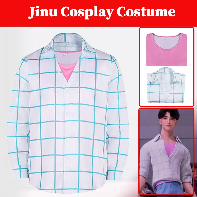 

Jinu Tops K POP Demon Hunter Cosplay Costume Pink Vest Plaid Shirts Men Adult Male Roleplay Fantasia Clothing Halloween Suit