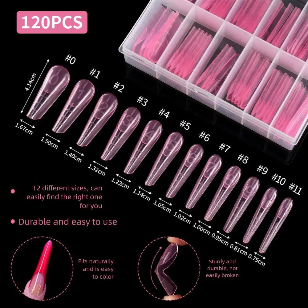 120Pcs/Box Dual Forms Nail Mold 12 Sizes Pink Quick Building Gel Mold French Reusable Reusable Nail Top Forms