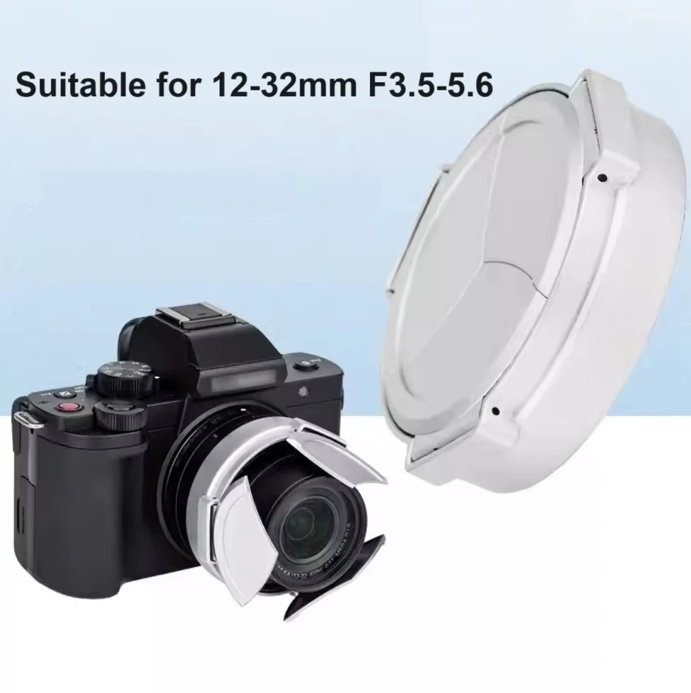 

12-32mm Automatic Camera Lens Cover Cap Silver Black Protective Hood for Panasonic LUMIX GF9 GX85 GF8 GF10 G100 G110 F3.5-5.6
