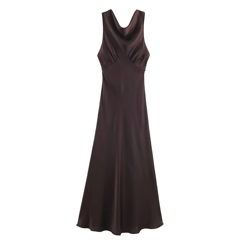Sexy Damen-Midikleid aus Seidensatin, trendige Herbstmode, 2025, trendiges sexy Damen-Midikleid aus Seidensatin