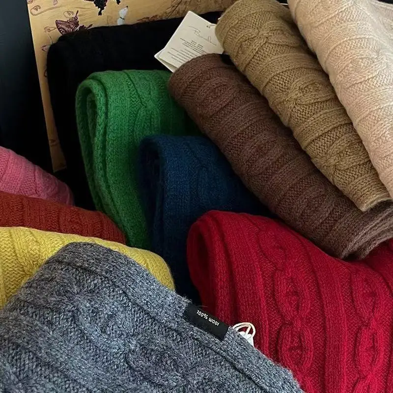 

New Fashion Korean 100% Wool Classic Scarf Woman Winter Warmth Solid Color Scarf High Quality
