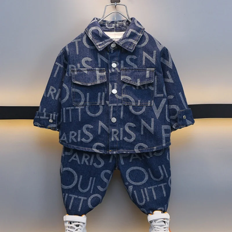 

Boys Coat +Pants Kids Suits 2PCS/Set Cotton 2024 Cool Jean Spring Autumn Cotton Jogging Suit Teenagers Christmas Gift Children C