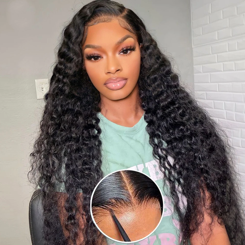 Glueless 5x5 Ready to Wear Deep Wave HD Lace Clousure Wig Human Hair Pre Plucked 6x4 Curly Brazilian Transparent Lace Front Wigs