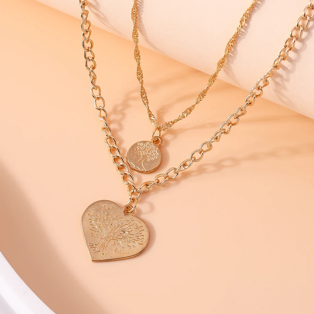

2pcs/set Gold Color Love Heart Pendant Necklace for Women Girls Choker Necklace Chain Party Holiday Jewelry Gifts