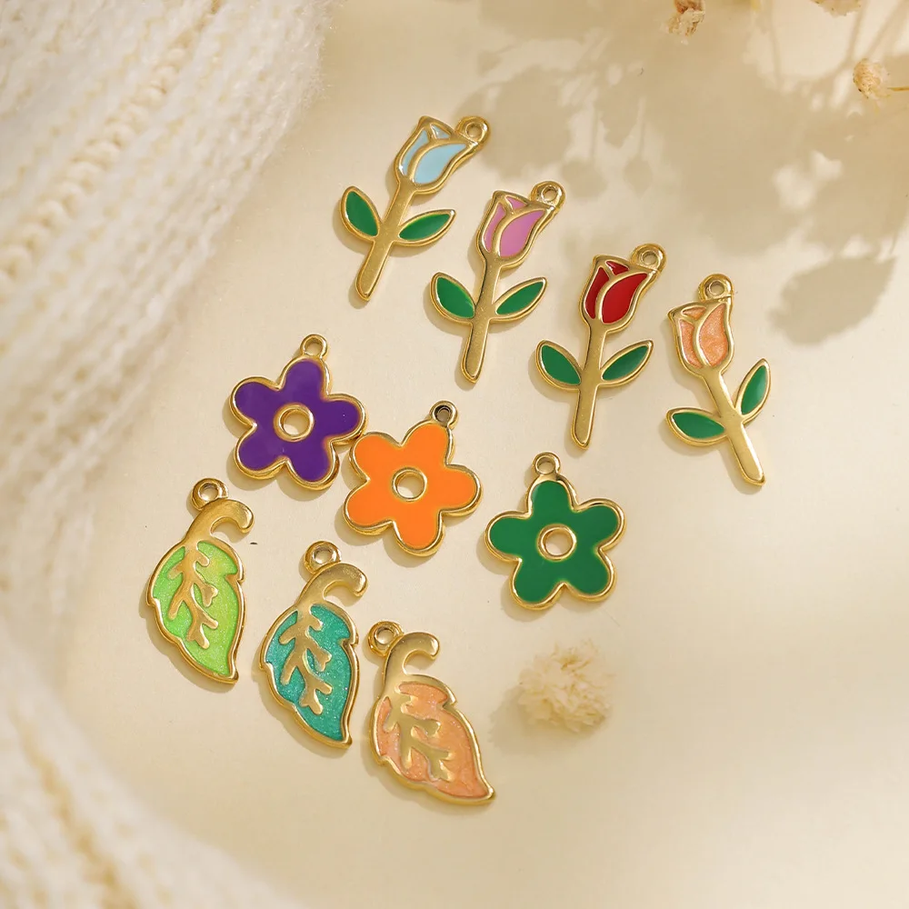 5pcs Hot Oil Dripping Jewelry Connectors Stainless Steel Pendant Charms Handmade Flower Lead Jewelry Making Accessories