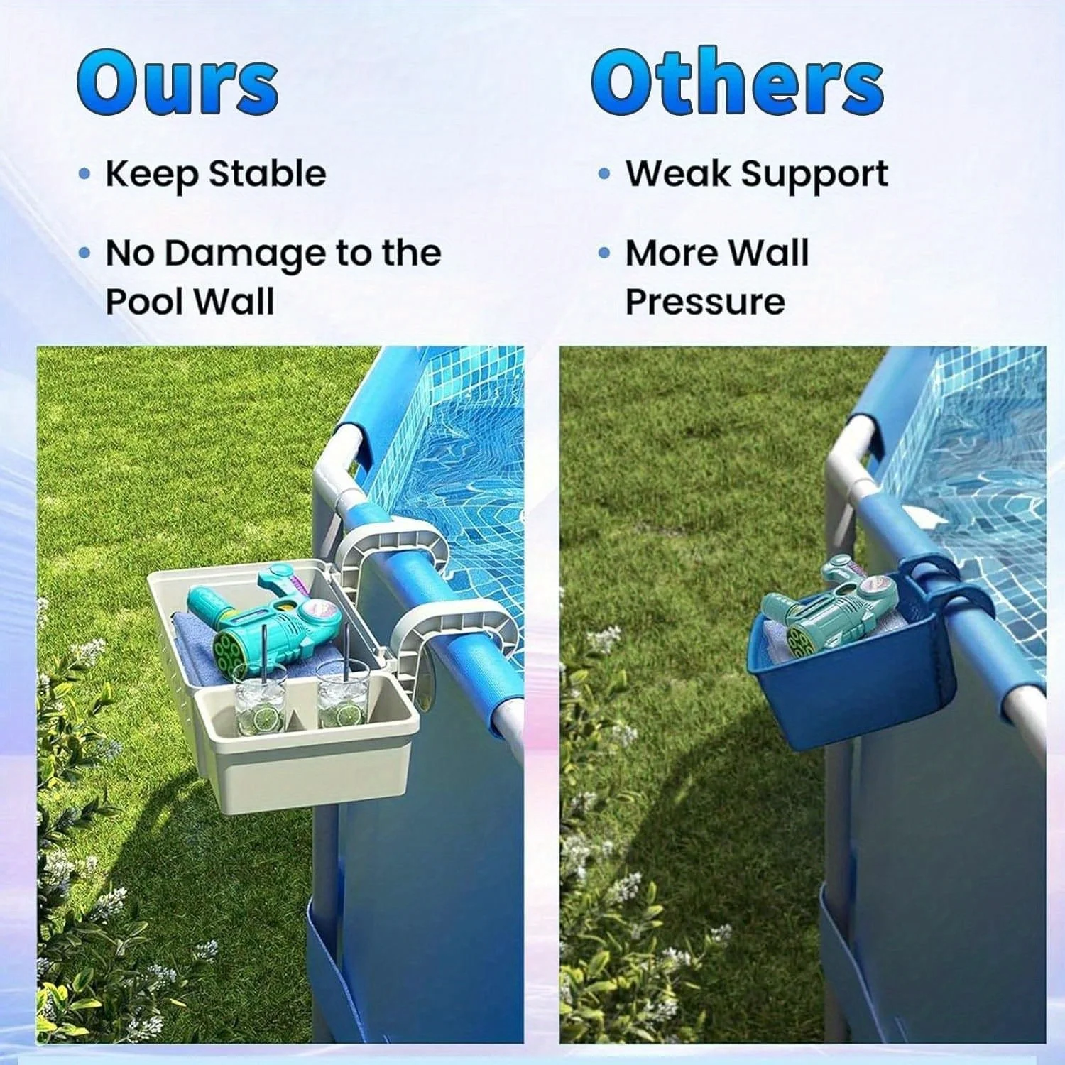 Hanging Pool Storage Basket Adjustable Clamp Pool Side Organizer Tray Drainage Design Cup Holder Towel Hook Frame Swimming Pool view 5