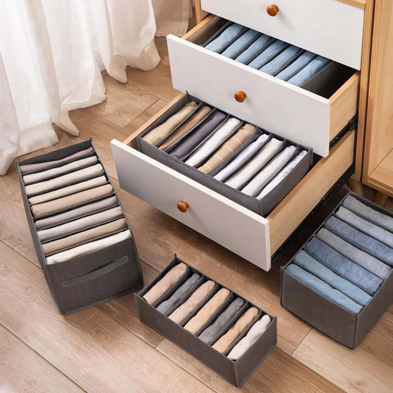 7 Grids Jeans Storage Box Closet Wardrobe Clothes Compartment Boxes Drawer Jeans Socks Separation Organizer Pants Storage