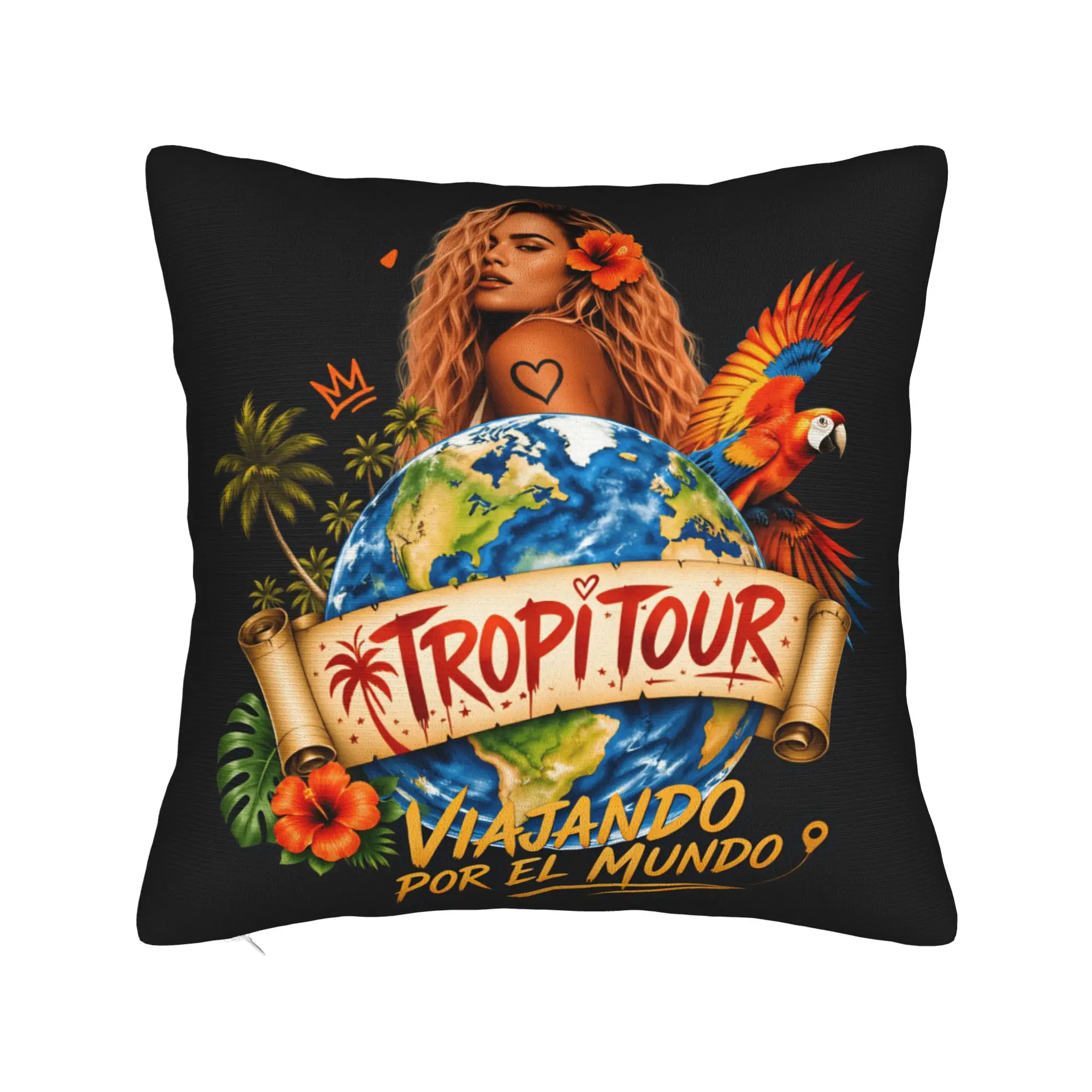 Pillow Cover Tropitour Viajando Por El Mundo Karol G Earth Parrot  Kawaii Pillow Case For Sofa Car Home Decor Pillowcases