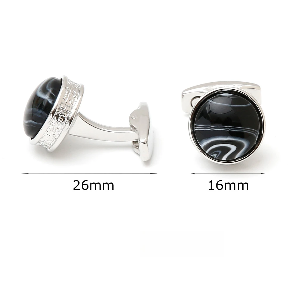 Men's Black Agate Textured Cufflinks Silver Border Retro Carved Border Cufflinks Business Dress Banquet Shirt Suit Sleeve Button