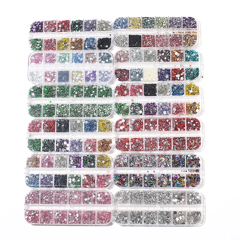 12-grid  Long Box mix resin flatback Resin rhinestones 3D Charm Gems DIY crystal Nails Manicure Accessories