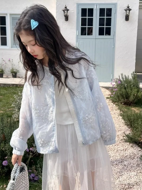 boraqin-korean-style-children's-clothing-summer-sun-protection-outerwear-embroidered-sequin-mesh-breathable-long-sleeve-zipper