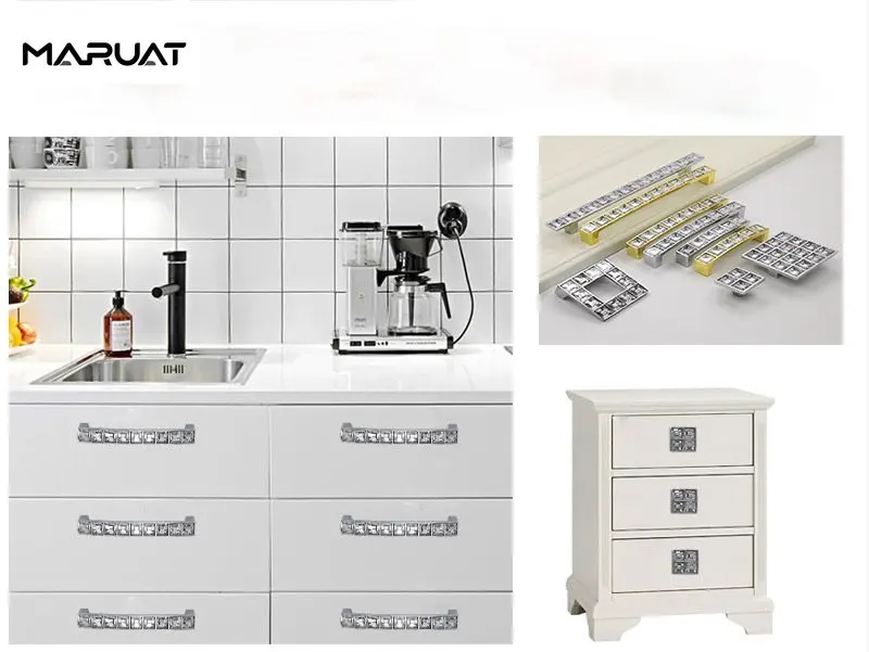 Crystal Glass Knobs Cabinet Handles Silver Crystal Cupboard Pulls Drawer Knobs Kitchen Furniture Handle Hardware Accessories