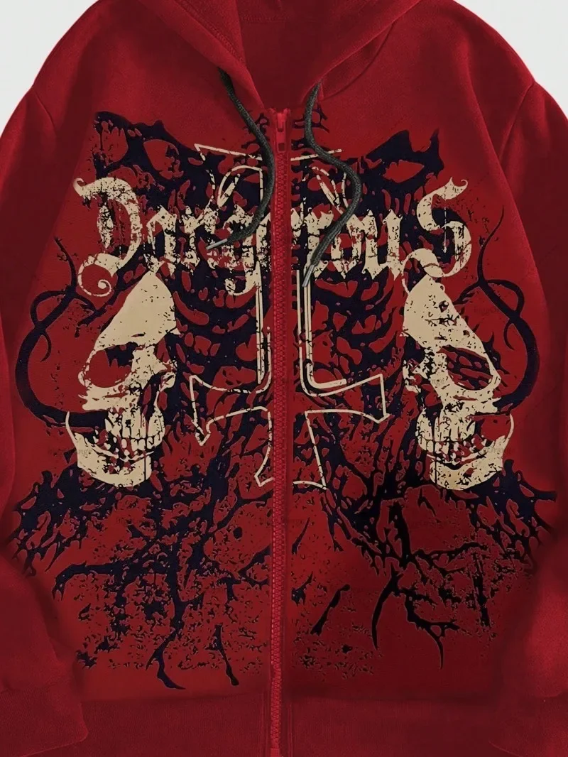 الهيب هوب الشرير الصخرة الشارع الشهير القوطية Harajuku الجمجمة الجرافيك قلنسوة بسحاب الرجال خمر العصرية الرجعية عادية المتضخم البلوز